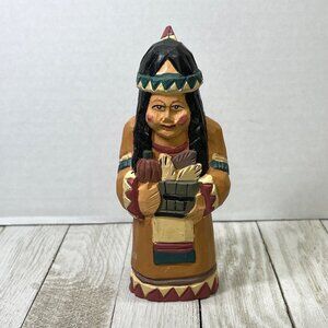 Vintage Folk Art Wood Indigenous Native American Woman Figurine Carved Painted